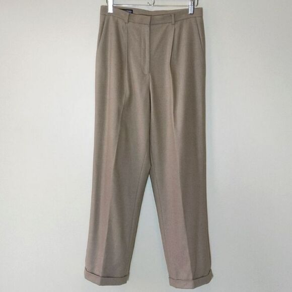 Vintage Lands End Tan Cashmere Wool  Trouser Pants Pleated High Waist Size 10 - Picture 14 of 16